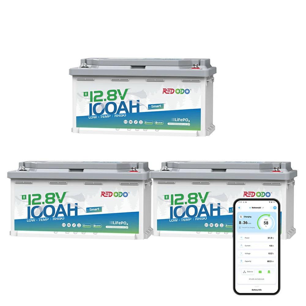 Redodo Batterie Lithium LiFePO4 12V 100Ah H190 Bluetooth - sous le siège du camping-car
