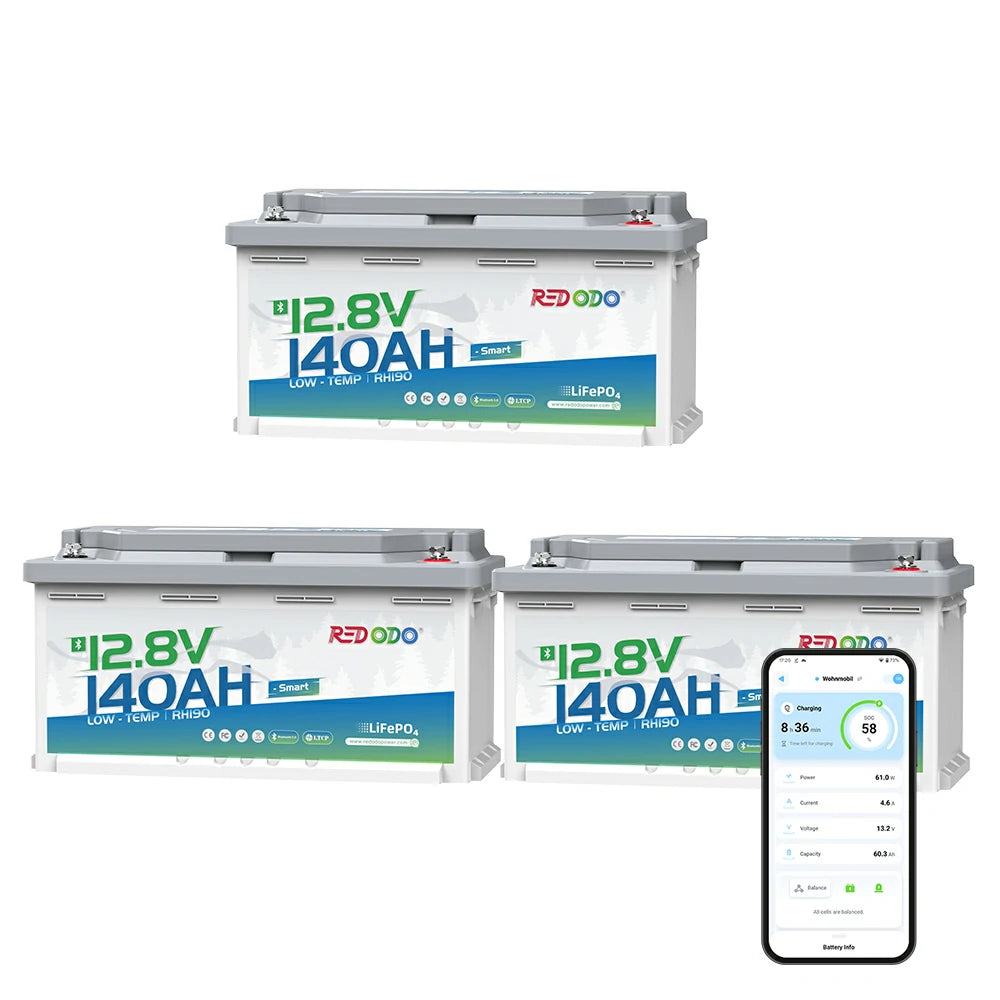 Redodo Batterie Lithium LiFePO4 12V 140Ah H190 Bluetooth - BMS 150A - sous le siège du camping-car