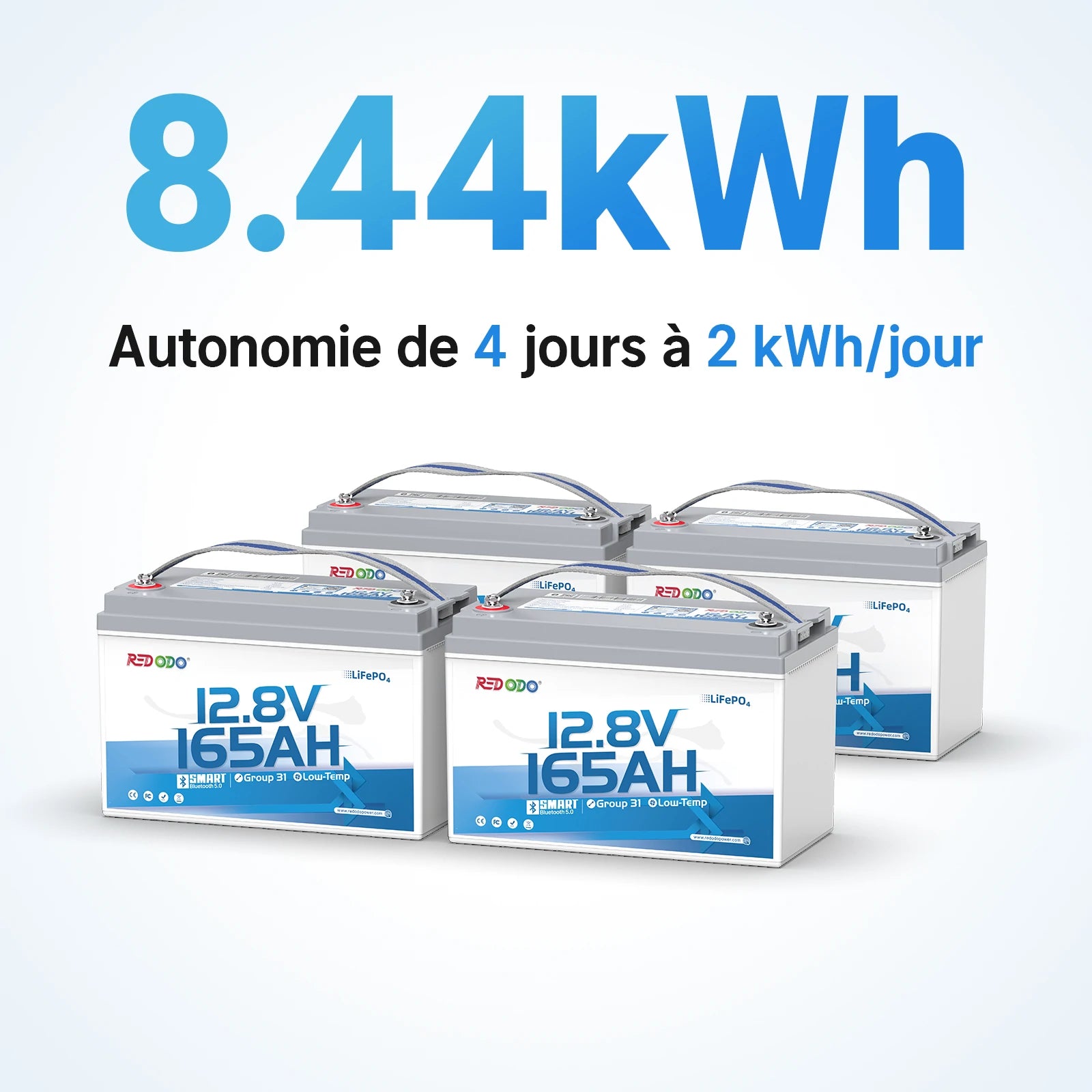 Redodo Batterie lithium LiFePO4 12V 165Ah avec bluetooth - Prot. basse temp.