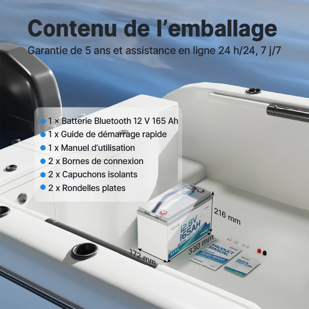 Redodo 12V 165Ah à double usage Batterie marine LiFePO4 avec Bluetooth
