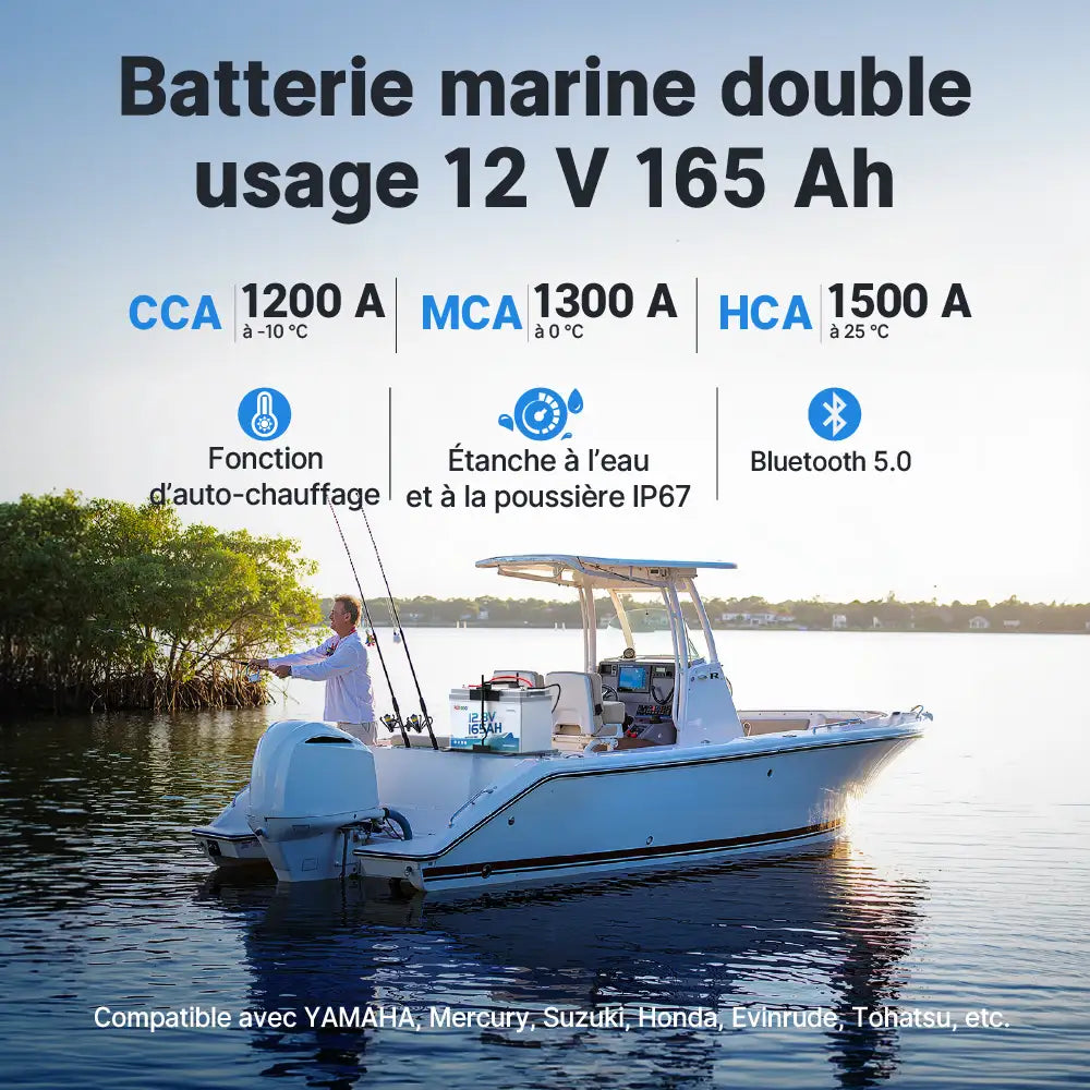 Redodo 12V 165Ah à double usage Batterie marine LiFePO4 avec Bluetooth