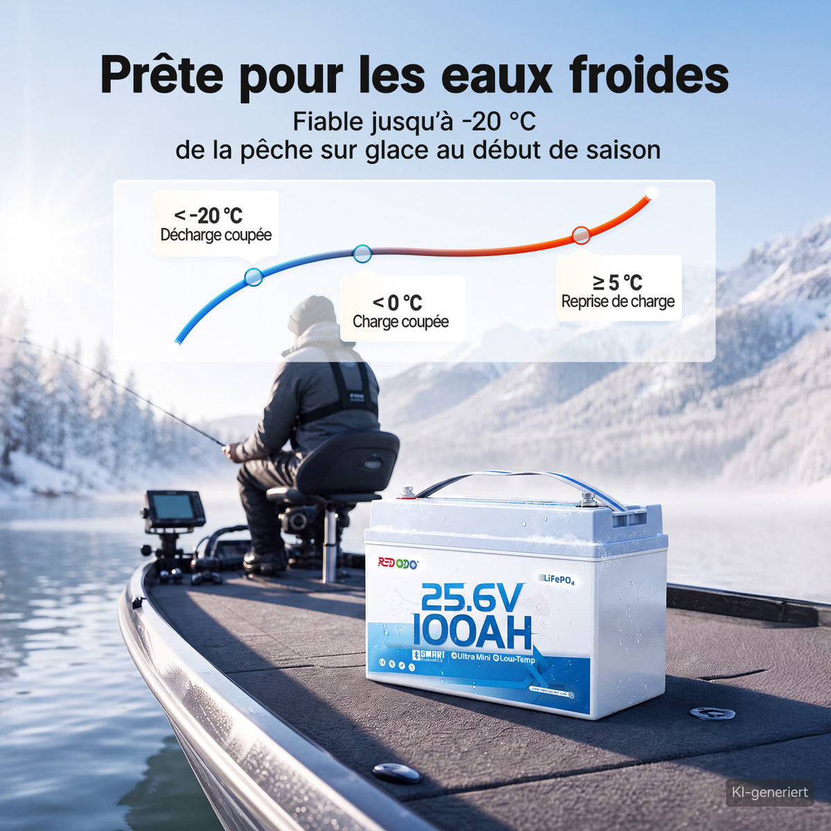 Redodo 24V 100Ah LiFePO4 Ultra Mini Batterie avec Bluetooth pour bateaux