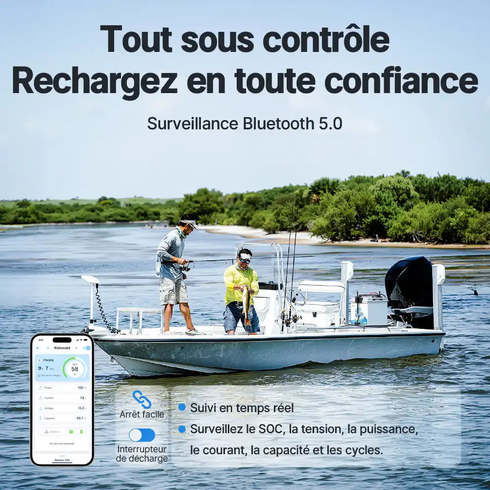 Redodo 12V 165Ah à double usage Batterie marine LiFePO4 avec Bluetooth