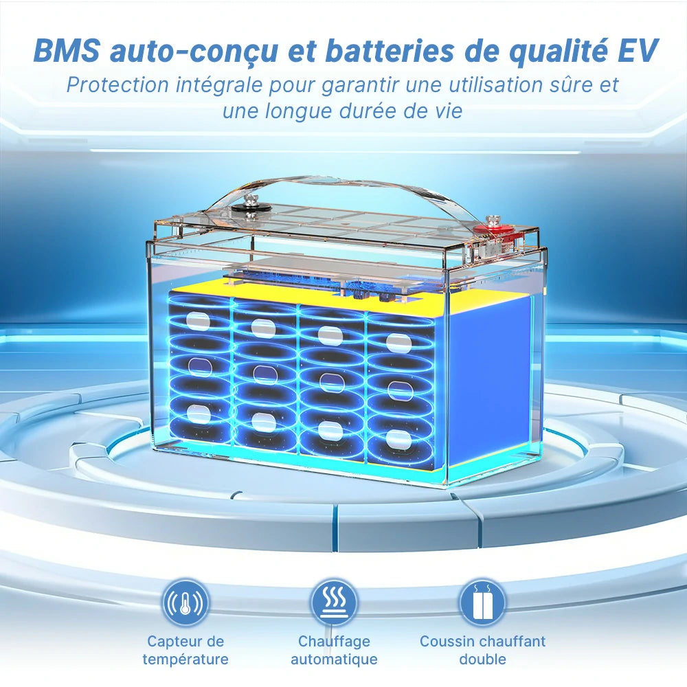 Redodo Batterie lithium LiFePO4 12V 100Ah Auto-Chauffage