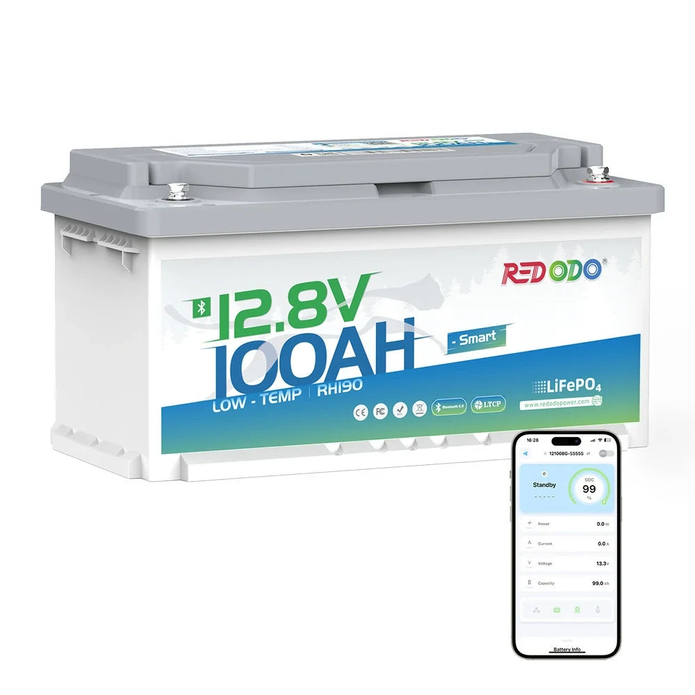 Redodo Batterie Lithium LiFePO4 12V 100Ah H190 Bluetooth - sous le siège du camping-car