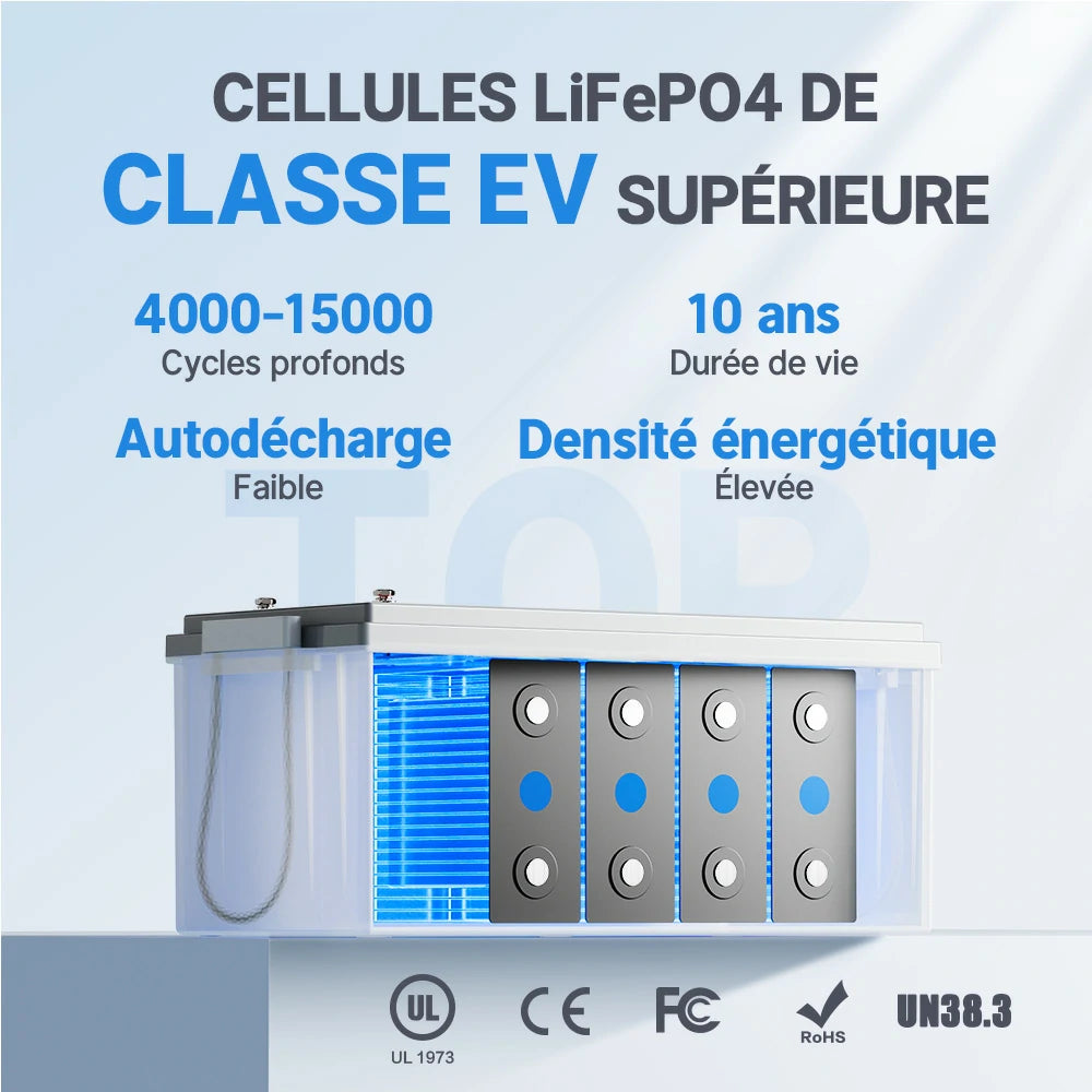 batterie Redodo 12V 300Ah IP65, 3840Wh, cycles profonds et recharge rapide en 5h