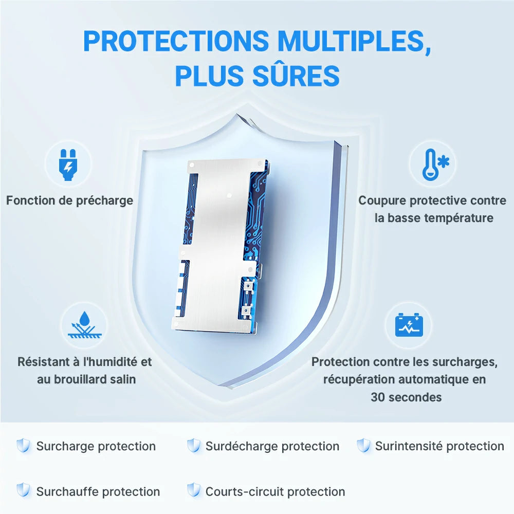 Batterie 24V 100Ah Redodo avec BMS offrant protection contre surcharge, surchauffe, courts-circuits, humidité et basse température