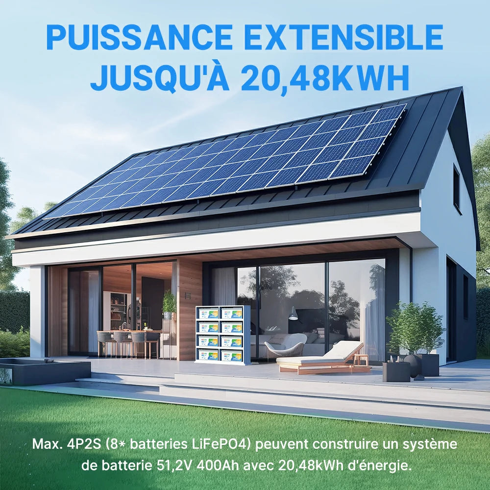 Batterie lithium Redodo 24V 100Ah Bluetooth compatible 4P2S pour construire un système de stockage jusqu’à 20,48kWh