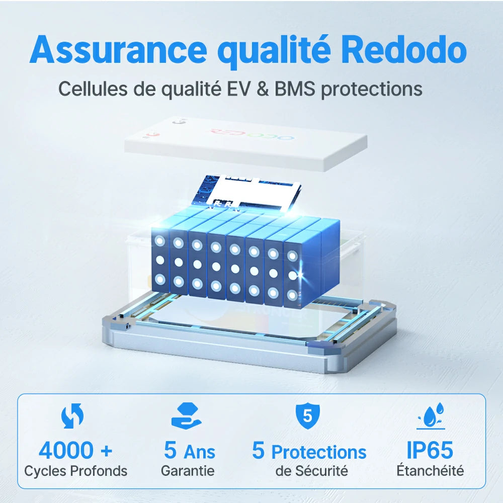 Cellules EV + BMS batterie LiFePO4 Redodo 24V 200Ah