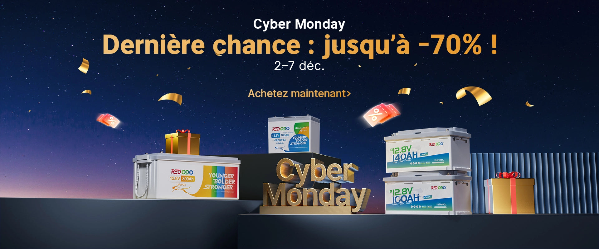 Offres Black Friday & Cyber Monday Redodo : jusqu’à -70% sur batteries LiFePO4 12V pour camping-car, bateau et énergie solaire pc