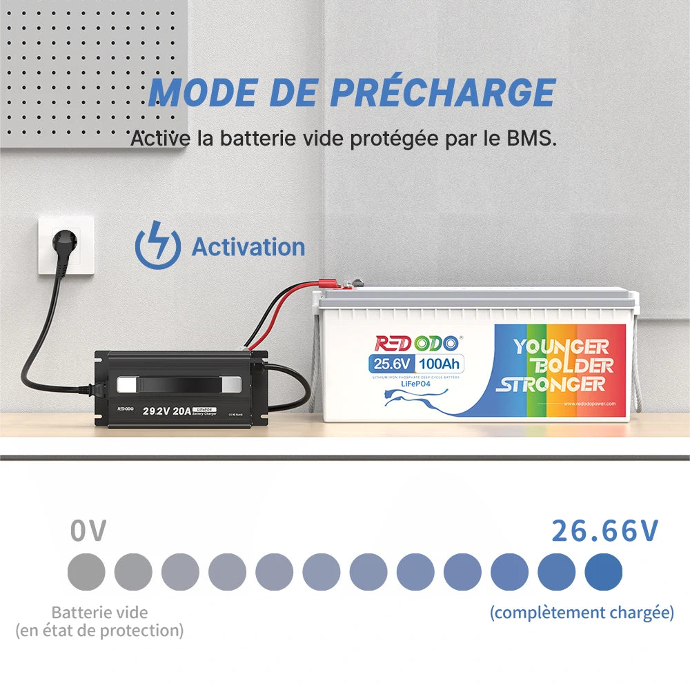 Chargeur LiFePO4 29.2V 10A - Pour Batteries Lithium 24V, 220V, Avec Protections (court-circuit, Surchauffe) - Ventilateur Inclus