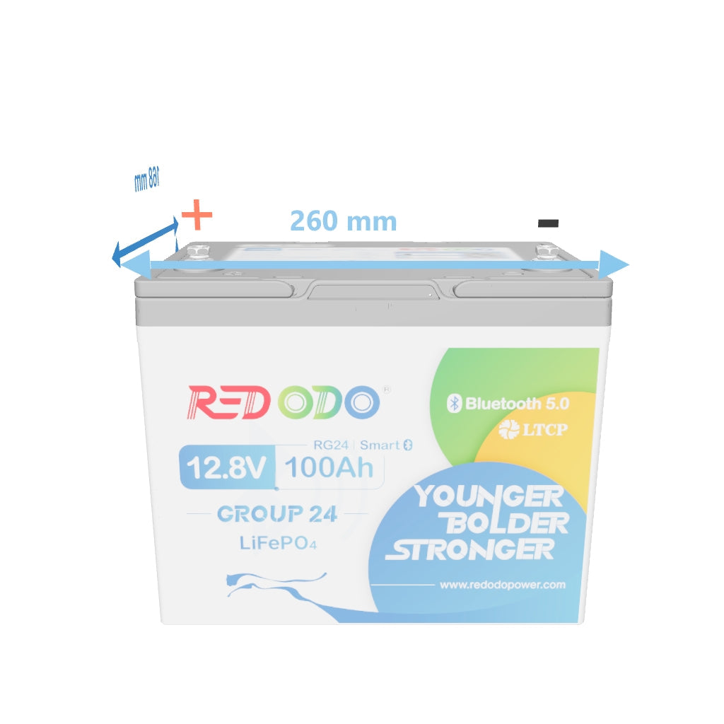 Redodo Batterie Lithium LiFePO4 12V 100Ah Mini Bluetooth - Prot. basse temp. - Petite taille | batterie pour moteur électrique, camping-car, panneau solaire
